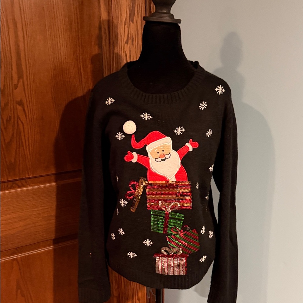 Karen Scott Black Santa Sweater